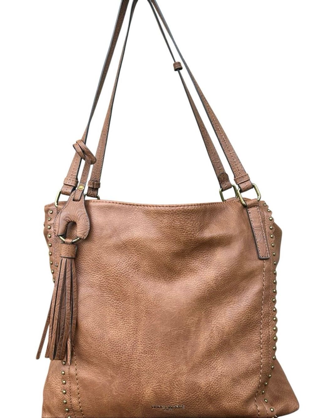 Darcy Marks London Cognac Faux Leather Tote Studded Embossed Western Boho Should